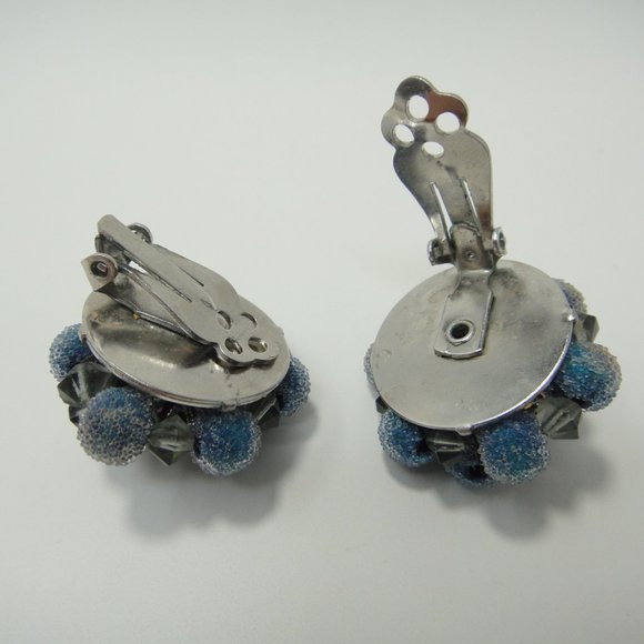 Vintage Fabiola Necklace Earrings Blue Sugar Frosted Beads AB Silver Tone - Picture 9 of 11